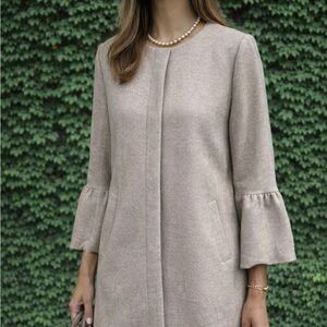 BARONE FIRENZE Quiet Luxury Collarless Italian Taupe Bell Sleeve Jacket, S